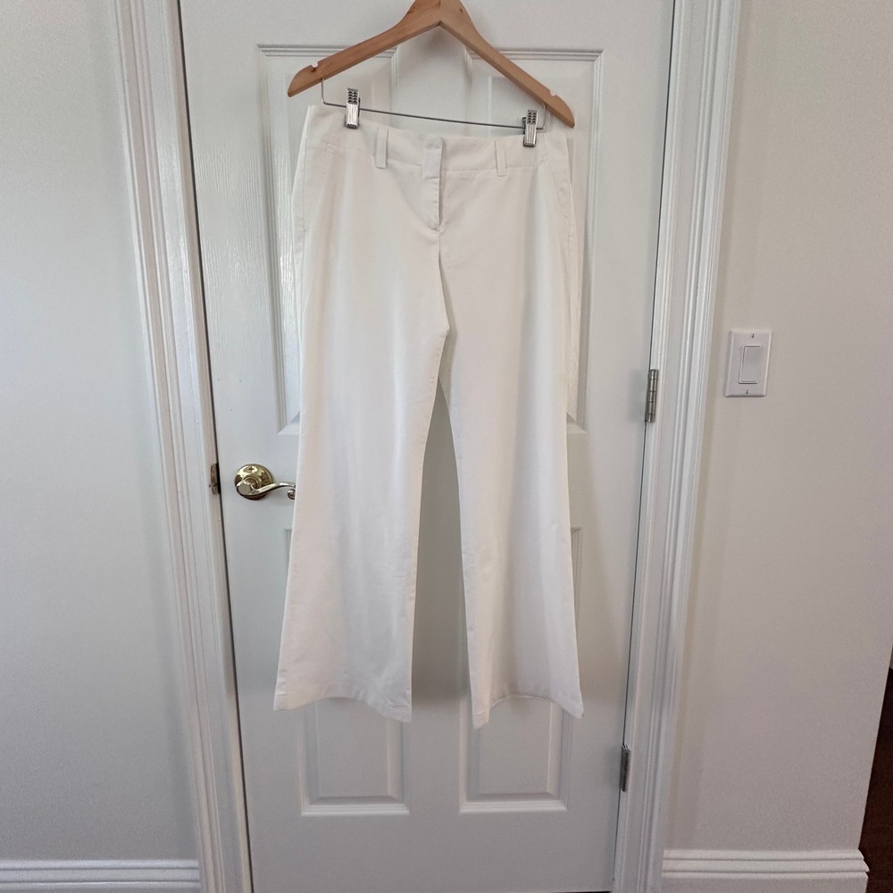 Theory Cotton Blend  Flat Front Wide Leg Off-White Pants Size 8 EUC